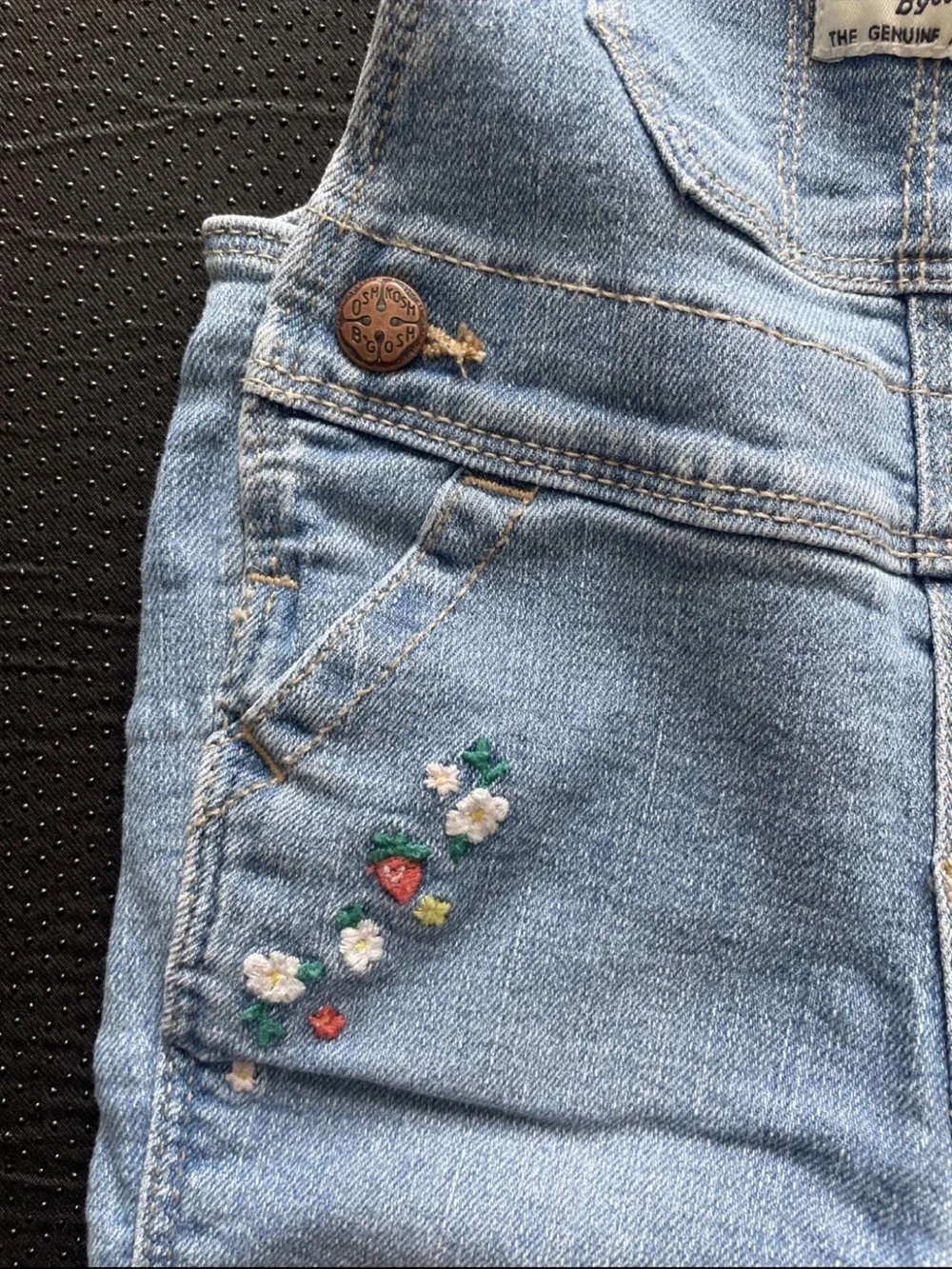 OshKosh B'gosh Light Blue Denim Overalls with Embroidered Flowers